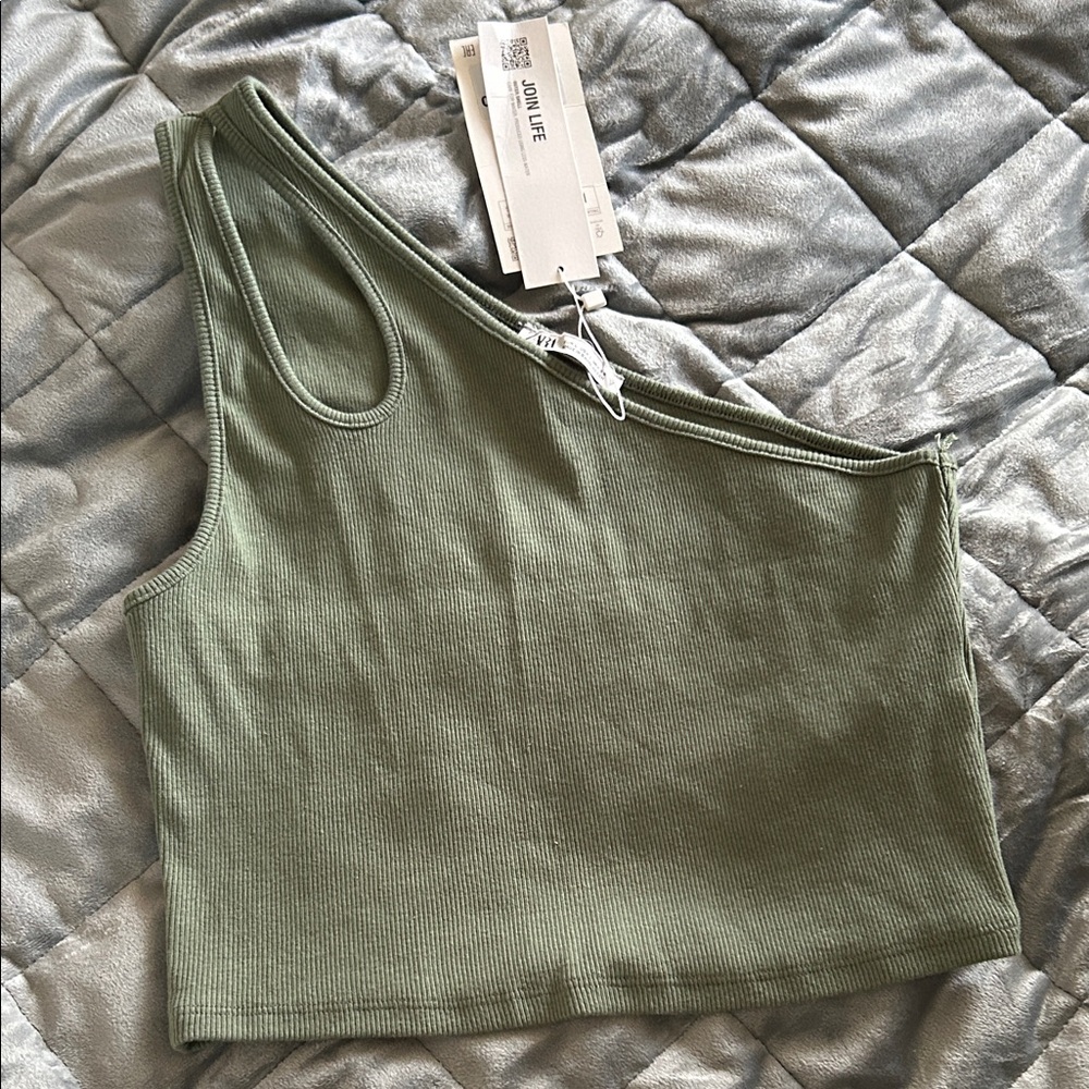 Zara Sage Green Asymmetrical Crop Top
